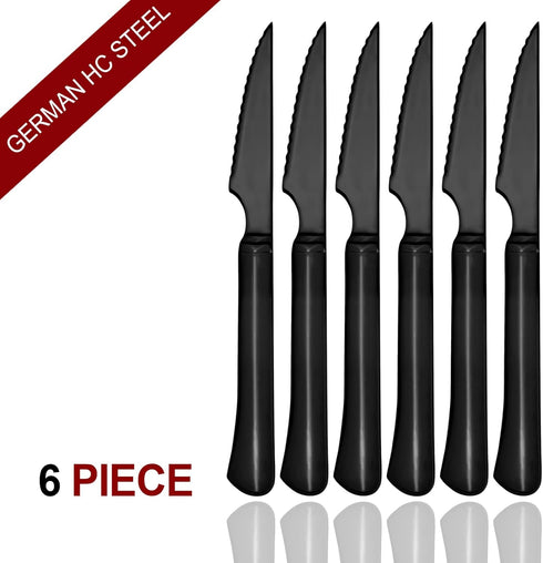 black steak knives Ultra-Sharp Cutlery Set,Dinner Knives 6-Piece Stainless Steel kitchen Serrated Best chef Knife....