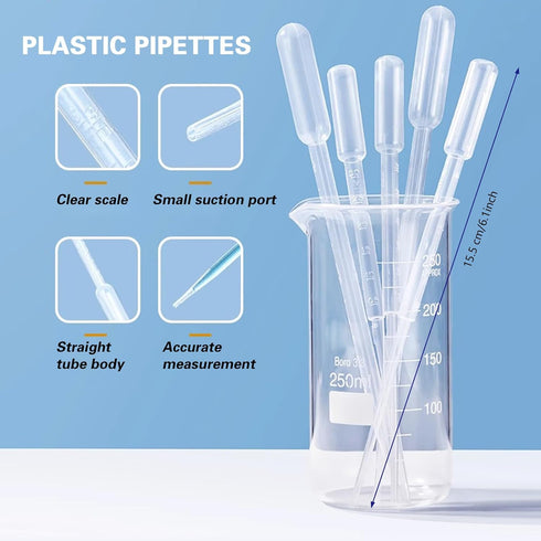 4PCS Plastic Graduated Cylinders Set 10ml 25ml 50ml 100ml, 5PCS Plastic Beakers Set 50ml 100ml 250ml 500ml 1000ml with 4PCS Pipettes,1PCS Plastic ...