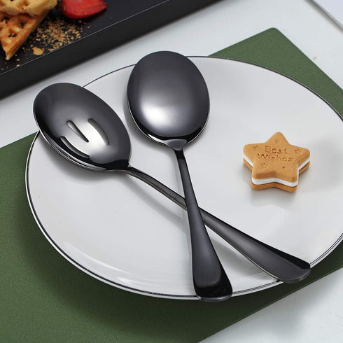 Black Kyraton Titanium Plating Serving Set - 4 Pieces, Includes 2 Spoons and 2 Slotted Spoons...