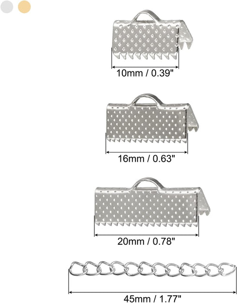 uxcell Jewelry Making Kit, 10/16/20mm Ribbon Crimp Clamp Ends, Bookmark Pinch with Jump Rings, Lobster Clasps, and Extension Chains for DIY Ribbon...