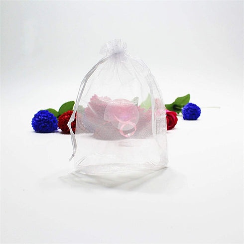 50 Pcs 5x7 inch Gift Wrap Bags, Organza Sheer Clear Tulle Fabric, White Drawstring Sachet for Baby Shower Favor, Birthday Party Favor, Bachelorett...