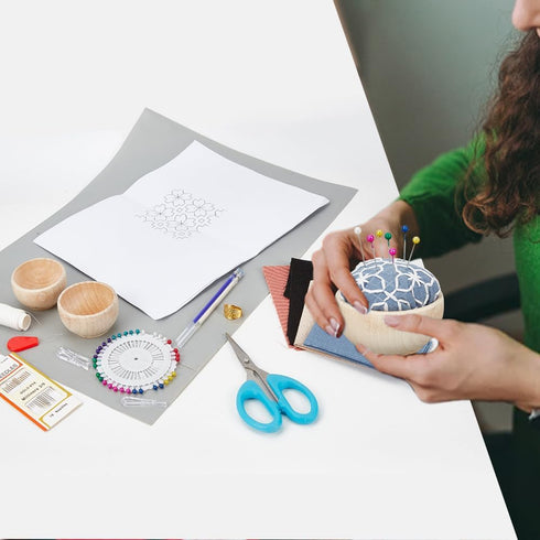 WEBEEDY DIY 4 Sets Embroidery Pin Cushion Sewing Kit, Sashiko Embroidery DIY Kit with Wooden Base Japanese Traditional Style Pin Holder for Adults...