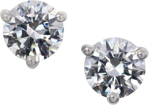 925 Sterling Silver Cubic Zirconia Stud Earrings 7 mm Round Rhodium Plated...