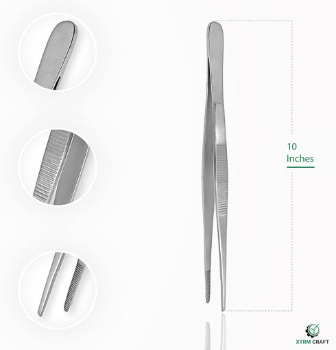 Thumb Dressing Forceps, Mulipurpose Tweezer Stainless Steel, Serrated Tip Straight 10 Inch...