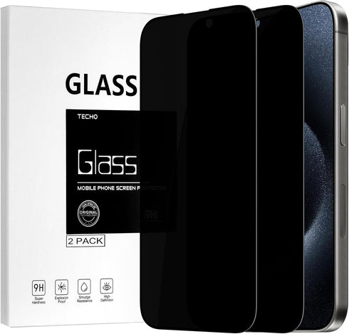 Privacy Screen Protector for iPhone 15 Pro Tempered Glass Film, Full Coverage Edge to Edge, Anti Spy Private, 9H Hardness, 2 Pack, 6.1 Inch...