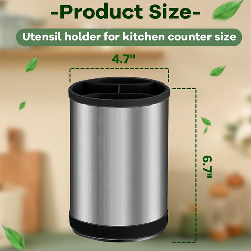 Kitchen Utensil Holder for Countertop, 360°Rotating Cooking Utensil Crocks?4 Compartment Stainless Steel Utensil Holder,6.7”Large Utensil Crock Sp...