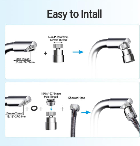 Faucet Aerator For Sink Faucet Adapter- 360° Swivel Faucet To Hose Adapter with 55/64 inch Female Thread, Included 1/2 inch Male Faucet Adapter, C...