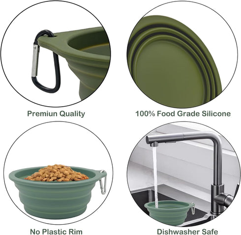 2 Pack Collapsible Dog Travel Bowls (21oz/600ml), 100% Food Grade Silicone Integrated Molding, No Plastic Rim, Portable Pet Feeding Watering Dishe...