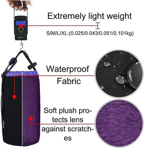 Cwatcun 4 Pack Lens Pouch Set, Camera Lens Case Bag with Thick Protective Neoprene, for Canon Nikon Sony Pentax Olympus Panasonic Fuji Sigma DSLR ...