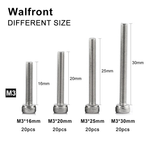 M3 Cap Head Screws, 100pcs M3*6/8/10/12/16/20/25/30 304 Stainless Steel Metric Thread Hex Socket Cap Head Screws Bolts Machine Fastener Tools for ...