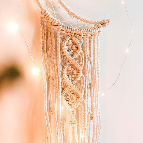 Boho Macrame Woven Wall Hanging, Crochet Crescent Moon Star Dream Catcher with Long Tassel- White Cotton Handmade Bohemian Home Decor Decoration A...