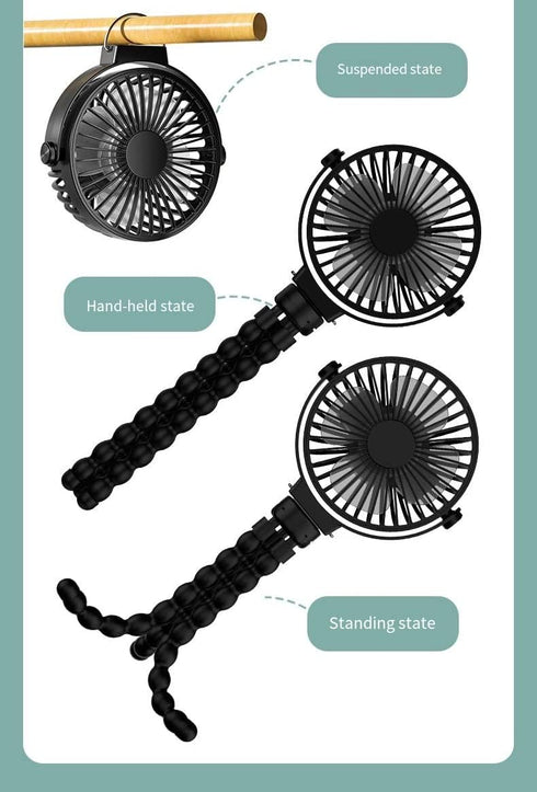 Battery Operated Portable Fan with Octopus Tripod, USB Rechargeable Personal Handheld Fan for Stroller, Car Seat, Outdoors, Camping - Black...