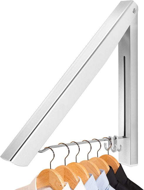 LIVEHITOP Wall Mounted Clothes Hanger, Foldable Clothes Airer Coat Rail Space Saving Dryer Rack for Laundry Bedroom Hotel RV (Silver)...