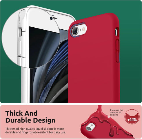 SURPHY Designed for iPhone SE Case, iPhone 8 Case, iPhone 7 Case, Liquid Silicone Phone Case for iPhone se 3rd 2nd SE 2022 SE 2020, Red...