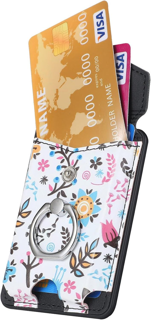 Card Holder for MagSafe Wallet with Ring for iPhone 15/14/13/12 Series, Strong Magnetic Card Holder Flowers Wallet Fit 5 Cards Sleeve Pocket Flora...
