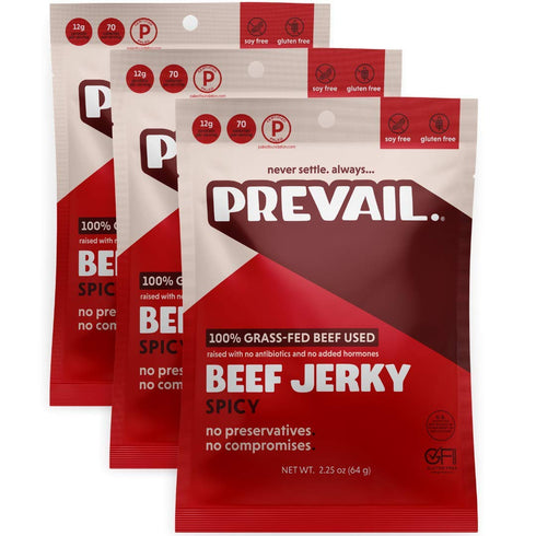 PREVAIL Spicy Grass-Fed Beef Jerky | SOY FREE | 100% Grass-Fed | Gluten Free Snacks | High Protein Snacks | Free of Preservatives | No GMO's | Pac...