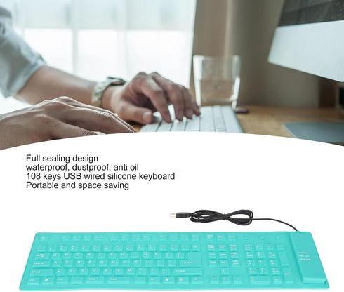 ASHATA Foldable Silicone Keyboard USB Wired Keyboard Mute Waterproof Rollup Keyboard for PC Laptop Notebook, 2 Color, 108 Keys(Green)...