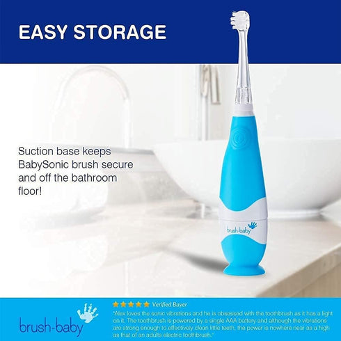 BabySonic Infant and Toddler Electric Toothbrush for Ages 0-3 Years - Safe and Sensitive Brush Heads, Sucker Base, Timer, Waterproof...