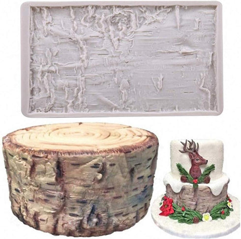 Tree Bark Fondant Impression Mat, Earth Mud Wall Texture Silicone Lace Mold Forest Party Silicone Imprint Mold Wood Cake Border Gum Paste Sugar Cr...