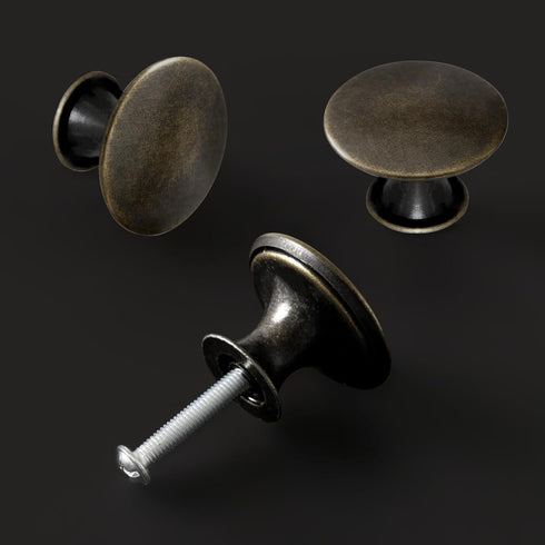 4X Oil Rubbed Cabinet Knobs Antique Bronze Cabinet Hardware Round Vintage Dresser Door Knob Pull Handles 30mm/1.18in for Closet Chest Bathroom Kit...
