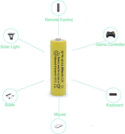 AA NiCd 600mAh 1.2V Solar Batteries Rechargable for Outdoor Garden Solar Lights Lamp(20 pack AA Yellow)...