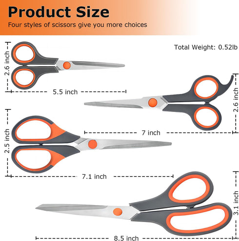 4 Pack Multipurpose Soft Grip Handle Scissors, Ultra Sharp Craft Scissors Set,All Purpose Scissors for Home Household Office Sewing School Teacher...