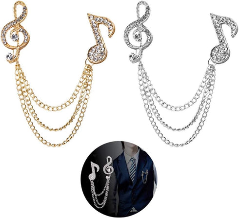 2 Pack Men's Music Note Mark Brooch Lapel Pin Badge Hanging Chains Collar Brooches Pin for Career Suit Tuxedo of Shirts Tie Hat Scarf for Boyfrien...