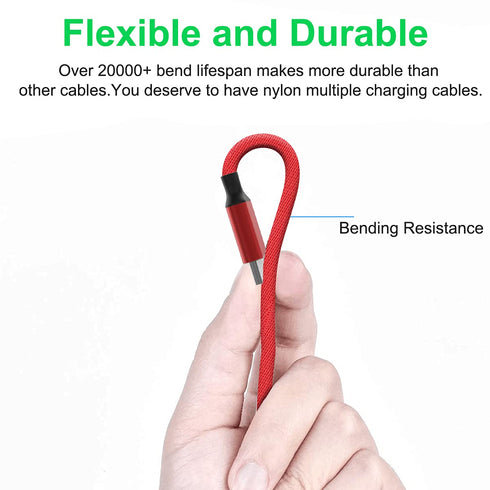 Multi 3 in 1 USB Long iPhone Charging Cable, 1.8M/5.9Ft Nylon Braided Universal Phone Charger Cord USB C/Micro USB/Lightning Connector Adapter for...