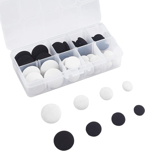 PH PandaHall 48pcs 4 Size Flatback Fabric Covered Button Black White Fabric Metal Shank Buttons Craft Buttons for Suits Gowns Blouses Shirts DIY S...