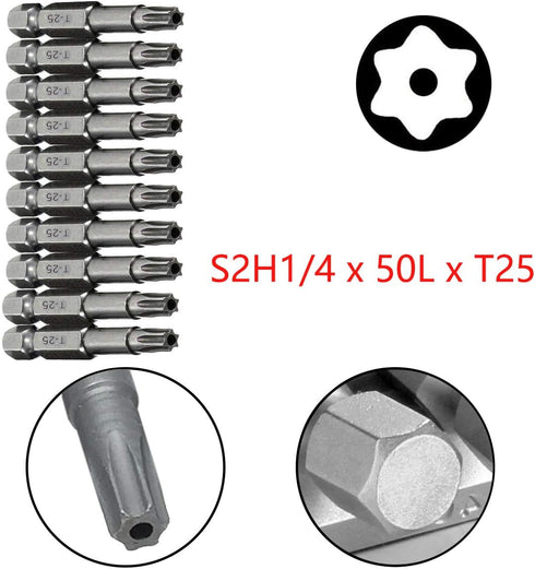 10pcs 50mm Long 1/4 Inch Hex Shank T25 Torx Head Magnetic Screw Driver Bit Set Security Tamper Proof Star 6 Point Screwdriver Kit Tools...