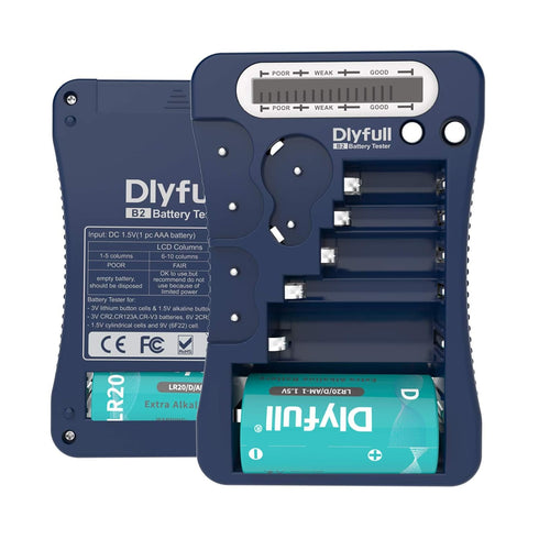 Battery Tester, Dlyfull LCD Display Universal Battery Checker for AA AAA C D 9V CR2032 CR123A CR2 CRV3 2CR5 CRP2 1.5V/3V Button Cell Batteries, 1x...