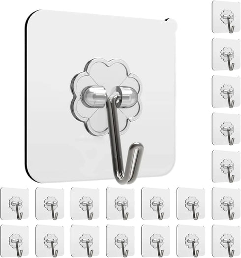 Adhesive Wall Hooks for Hanging Heavy Duty 13lbs, No Damage Picture Frames Hangers for Home and Office, Sticky Hooks for Kitchen Bathroom, Transpa...
