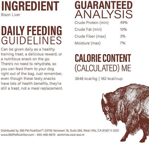 360 Pet Nutrition Freeze Dried Bison Liver Raw Single Ingredient Treats, Made in The USA, 4 Ounce (Bison Liver)...