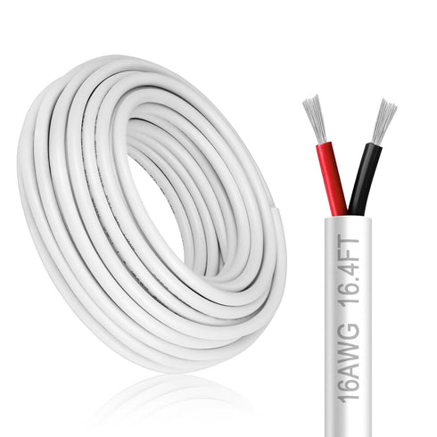 16 Gauge 2 Conductor Electrical Wire, 16.4FT White Stranded Low Voltage 16/2 Cable PVC Case, 16 AWG Tinned Copper 2 Wire Cable Extension Power Cab...