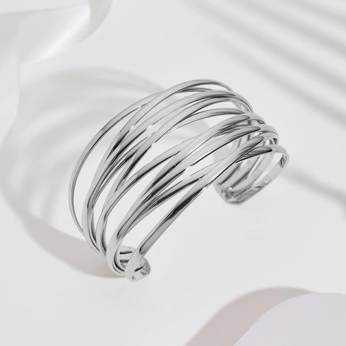 WOWORAMA Chunky Cuff Bracelets for Women Multi-layer Cross Wire Open Bangle Bracelet Adjustable Chunky Wide Open Wrist Arm Cuffs Wrap Bracelet Gol...