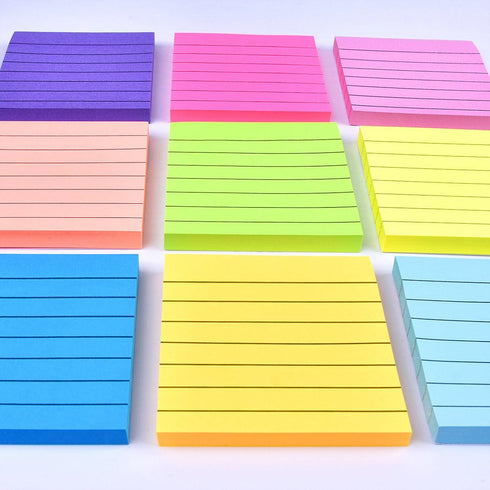 9 Pack Lined Sticky Notes 3”x3” Bright Colors Self-Stick Note Pads with Line, 9 Colors Bulk Sticky Memo Pad for School, Office, Meeting...