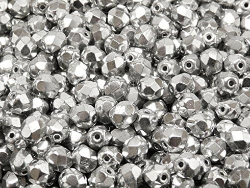 Set of Czech Faceted Glass Beads, Fire-Polished, Round 3mm, 4mm, 6mm. Two colors: Silver and gold. A total of 500 Pieces. Kit for Jewelry Making....