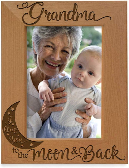 KATE POSH - Grandma I Love You to the Moon and Back Engraved Natural Wood Picture Frame, Mother's Day Gifts for Grandma, Birthday Gifts for Grandm...
