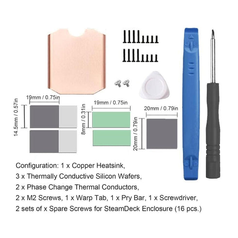 Steam Deck SSD Heatsink Thermal Pad, M.2 2230 NVME SSD Copper Heat Sink Cooling Thermal Pastes Back Cover Opening Tools, Replacements Screwdriver ...
