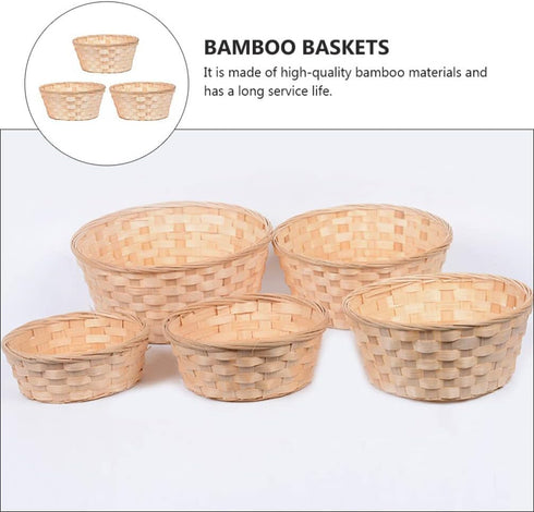 Wooden Berry Baskets 3pcs Mini Woven Basket Round Bread Baskets Fruit Serving Basket Bamboo Storage Organizer Lightweight Food Baskets Candy Gift ...