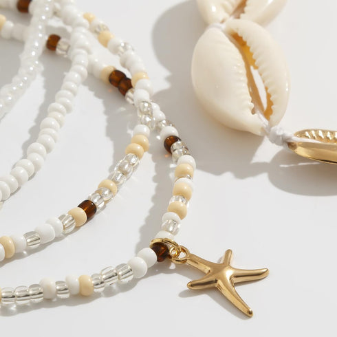 LIU JUN Boho Layered Shell Anklet Set, Gold Seashell Starfish Ankle Bracelets Beaded Foot Chain Beach Summer Foot Jewelry Accessories For Women Gi...