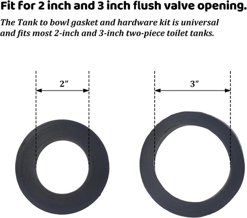 Universal Toilet Tank to Bowl Gasket & Tank to Bowl Bolts, 2 Kind Gasket and 4 Pieces 5/16 * 3.15 Inch Toilet Tank Bolts, Fit Most 2-Inch and 3-In...