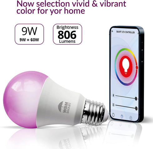 LED Color Changing Lights, Compatible with Alexa & Google Assistant, RGBW 2700K-6500K, 60 Watt Equivalent Multicolor, Dimmable with App, A19 E26, ...