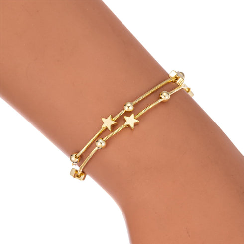 14K White Gold Plated Link Bracelet for Women Heart Star Round Beaded Charms Dainty Chain Simple Jewelry Gifts...
