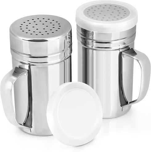 Accmor 2pcs Stainless Steel Dredge, Salt Pepper Dredge Shakers with Handle, Seasonings Spice Shakers with Lid, 14 Ounce...