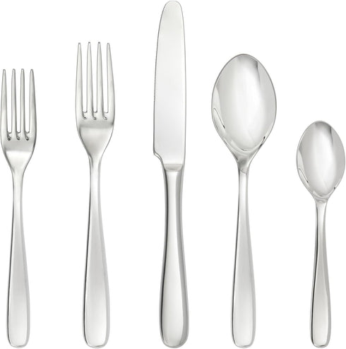 Fortessa Grand City 18/10 Stainless Steel Flatware, 5 Piece Place Setting, Service for 1 , Silver -...