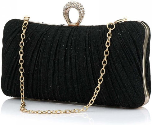 Clutch Purse for Women Pleated Glitter Evening Clutch Purses with Rhinestone Evening Bag for Bridal Wedding Party...