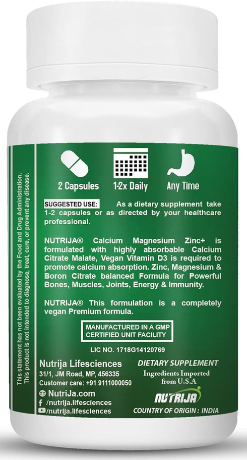 Calcium Magnesium Zinc with Vitamin D3, Boron, K2 & B12 (60 Capsules)...