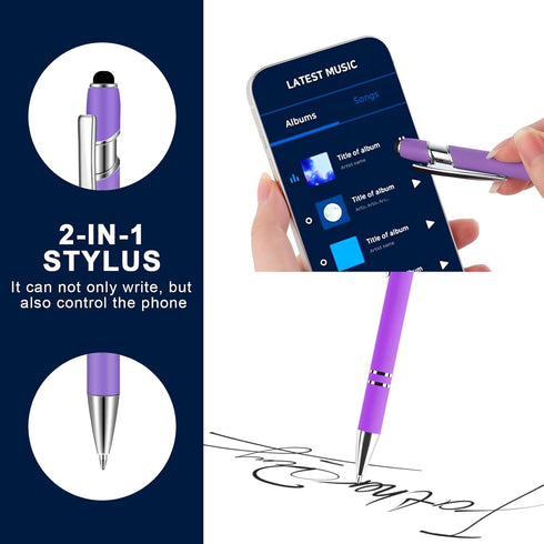 8 PCS (2-in-1) Ballpoint Pens with Stylus Tip, 4 Pen Clips, Black Ink Stylus Retractable Ballpoint Pen for Students Office School Supplies...