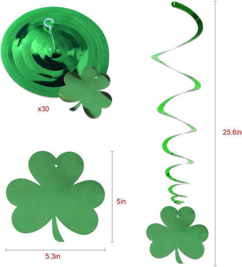 St.Patrick’s Day Hanging Shamrock Swirls Decorations(30Count), Konsait Lucky Irish Green Shamrock Foil Swirl for Home Party Ceiling Window Wall De...